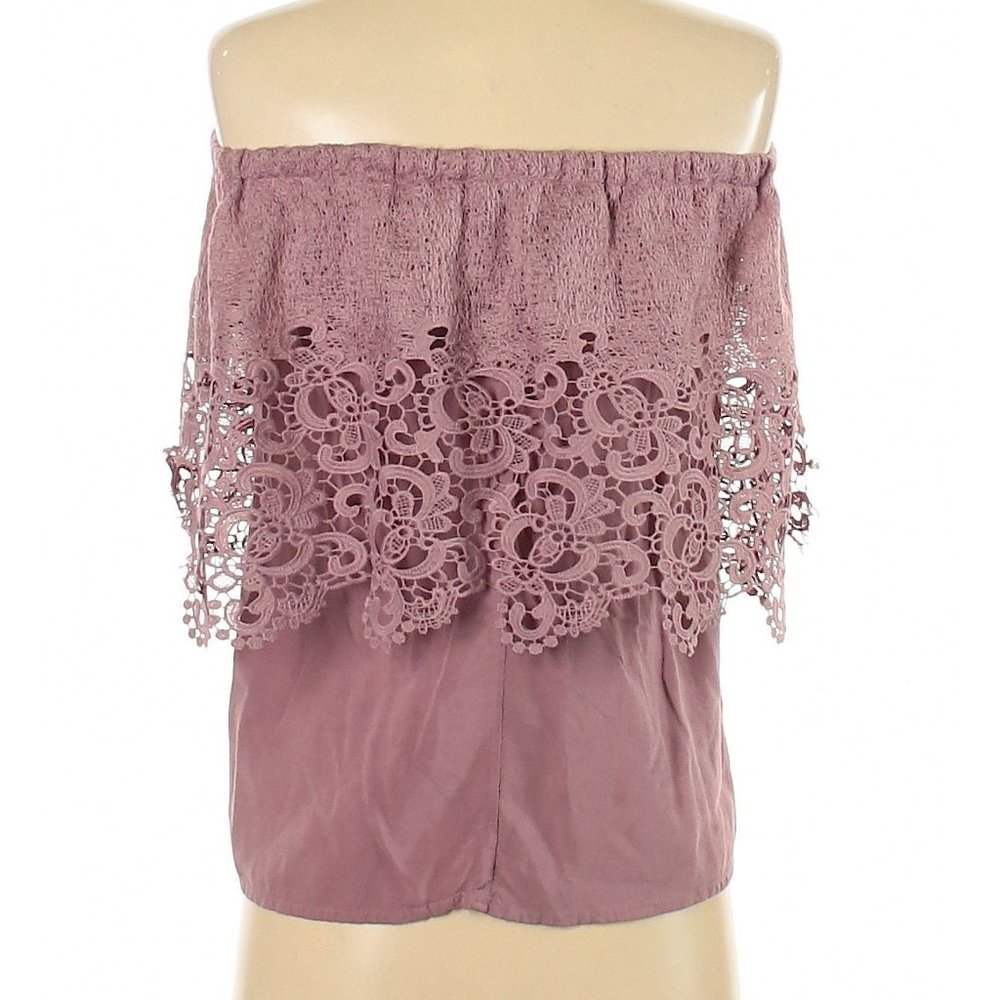 Charlotte Russe Mauve Lace Ruffle Strapless Boho Top | Size XS - Picture 3 of 8